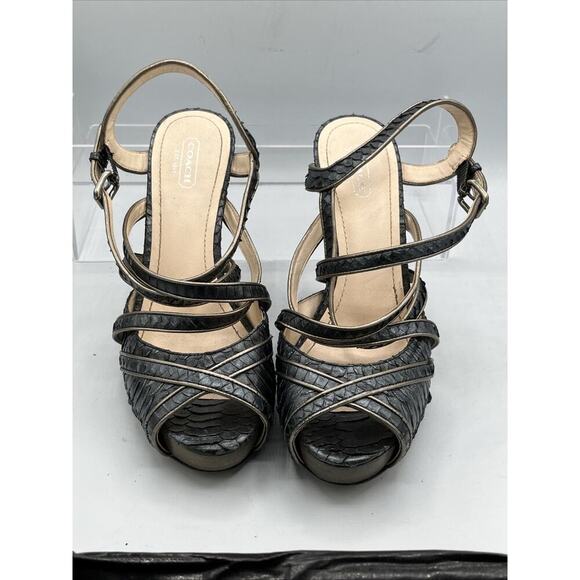 Coach Women’s Karolina 9B Snakeskin Heels Dark Blue Gray Platform Stunners Y2K - Picture 11 of 12